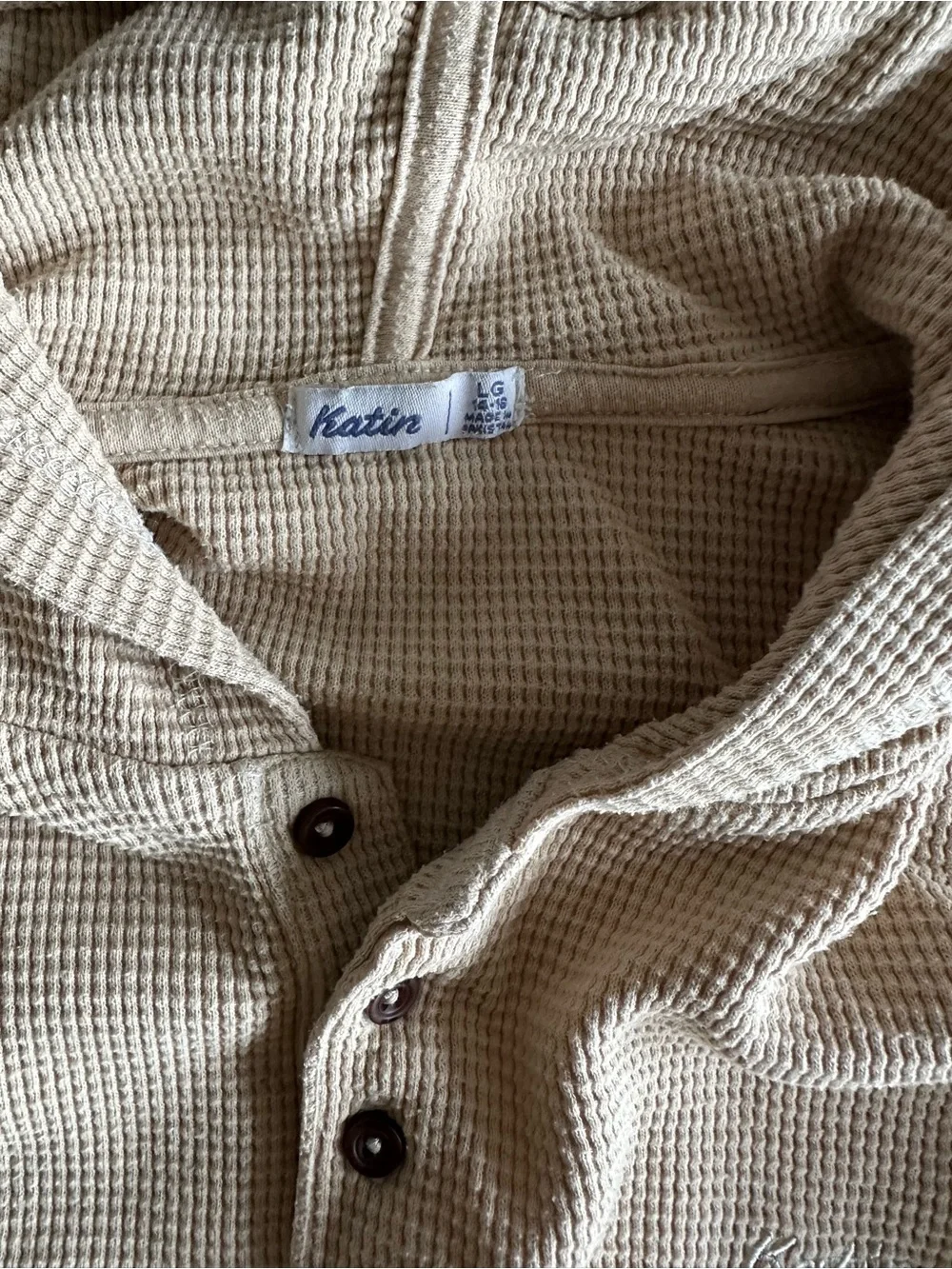 Karin’s Boys Hooded Thermal Shirt in Beige with Light Blue Stripe